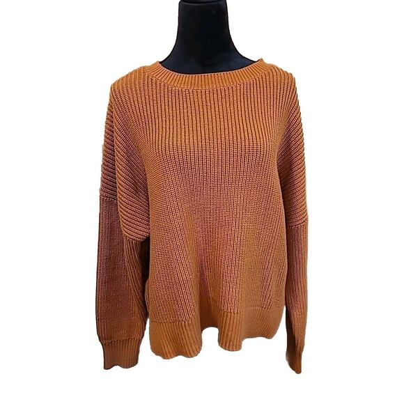 Duluth Trading Co. Brown Chunky Knit Cropped Crew Neck Sweater Womens XL - Picture 1 of 8